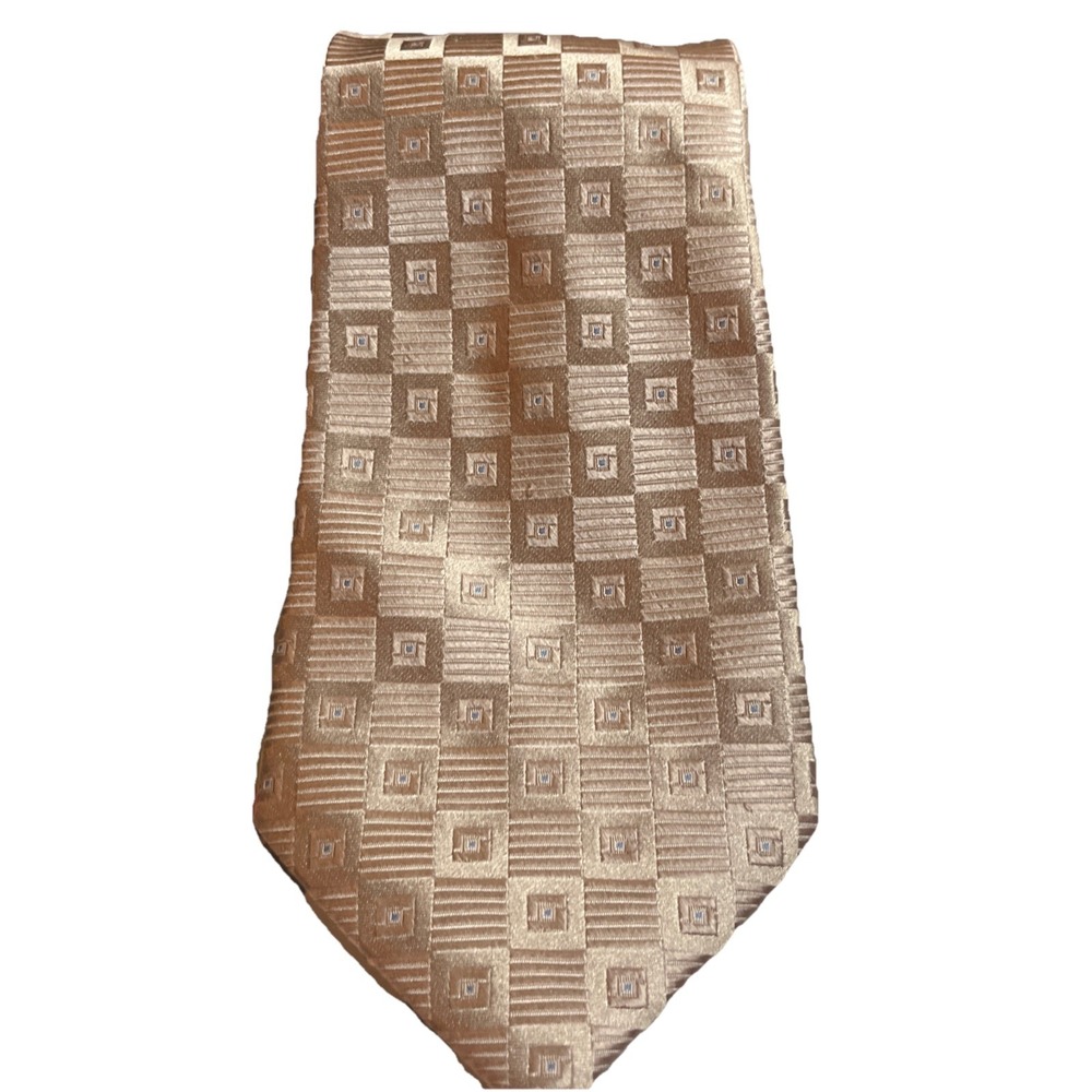 Bugatti Men's Designer Necktie Gold Check Pattern 100% Silk Tie